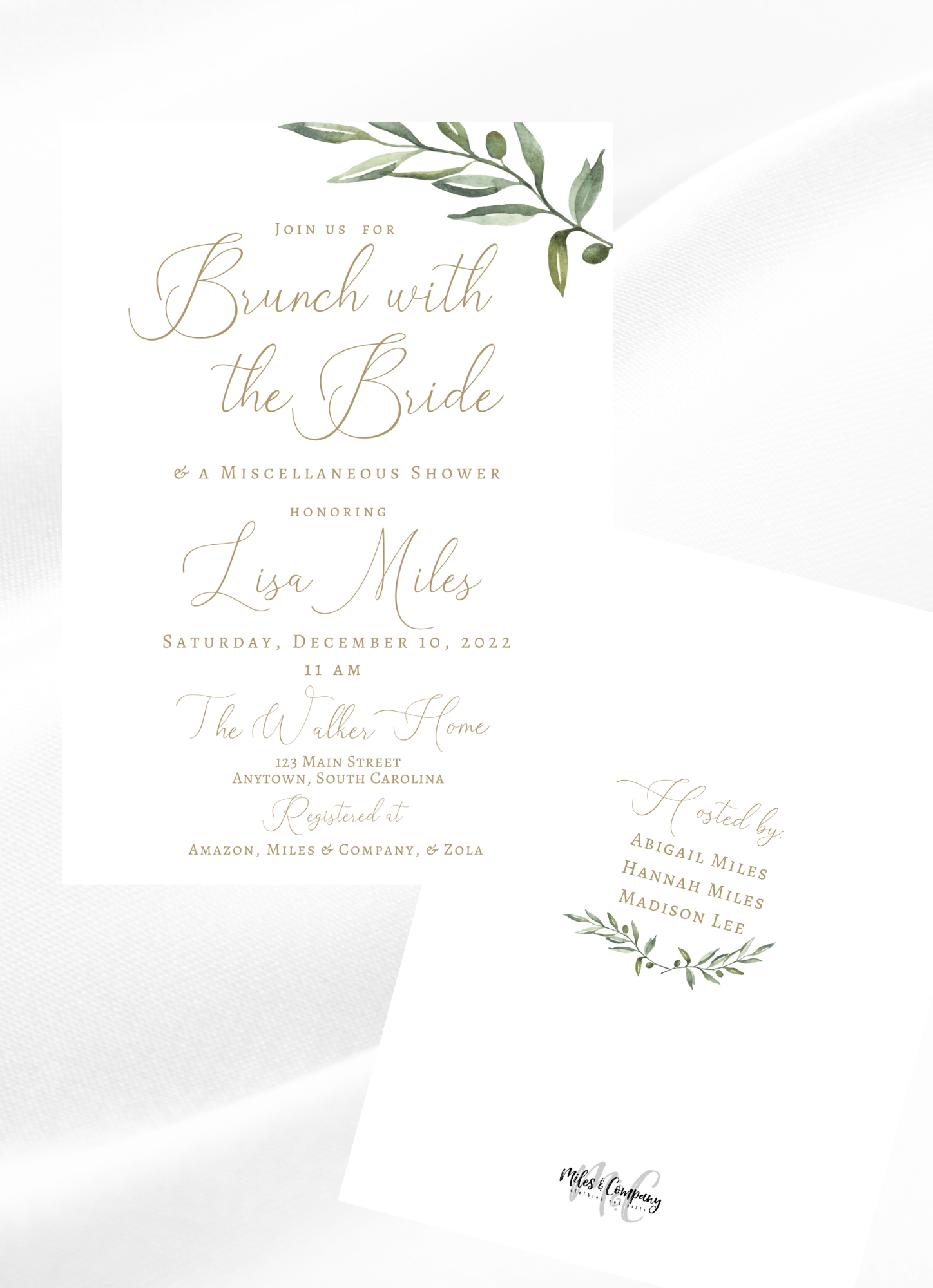 Olive bridal brunch invite miles company